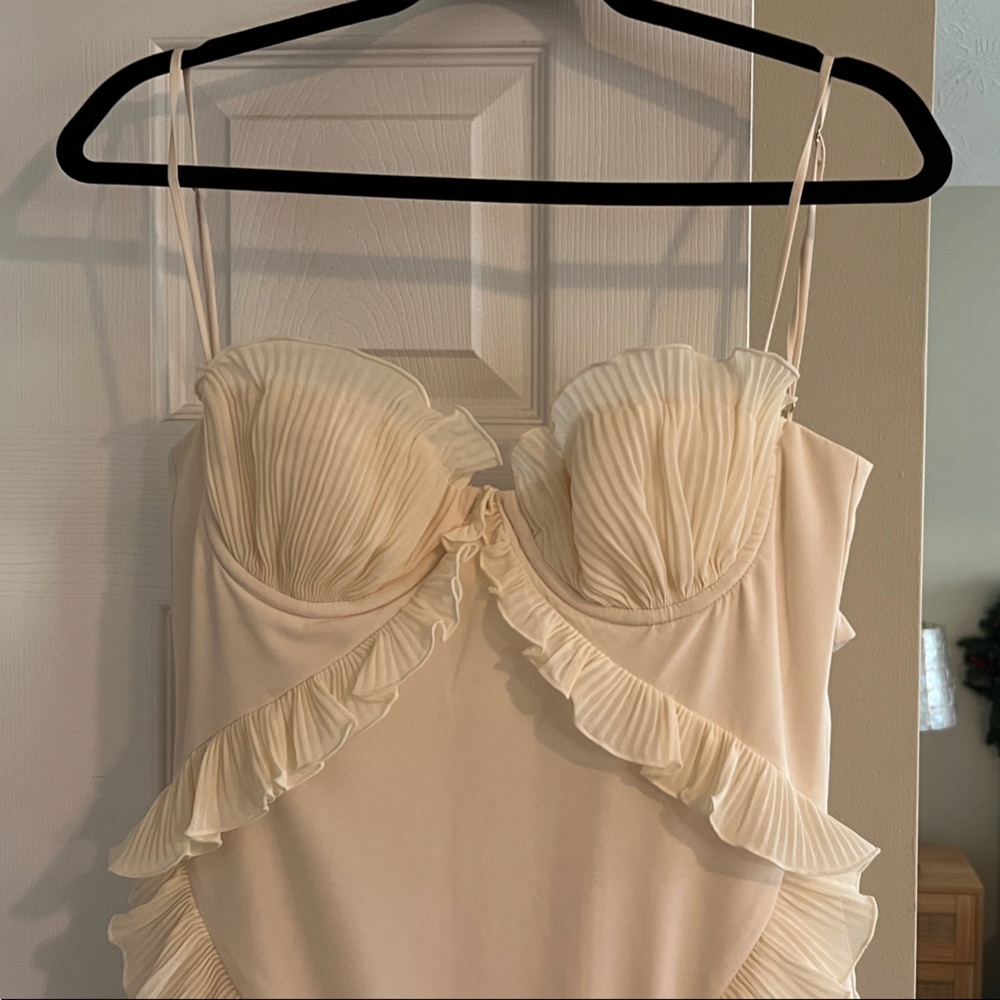 Oh Polly Spaghetti Strap Cream Ruffle Dress - Picture 2 of 5